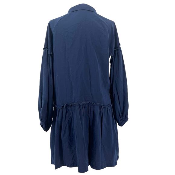 Free People Navy Button Front Drop Waist Long Sleeve Mini Dress M Viscose blend - Picture 4 of 8